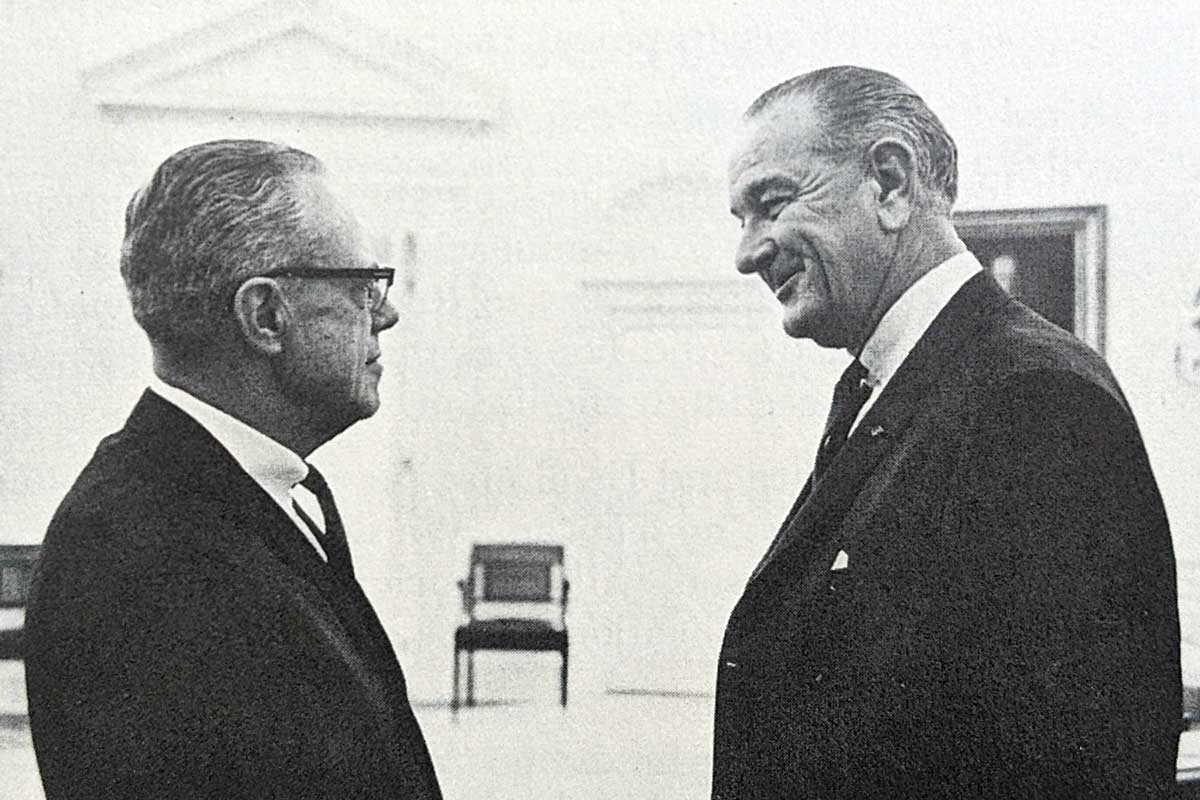 Rotary President Richard Evans with President Lyndon B. Johnson